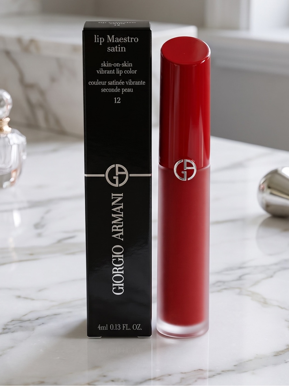 Giorgio Armani Lip Maestro Satin 12 Secret Date Scarlet Red Liquid Lip